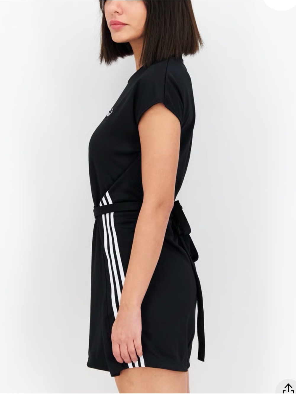 adidas Black Short-Sleeve Romper with White Three-Stripe Accents - Picture 3 of 8